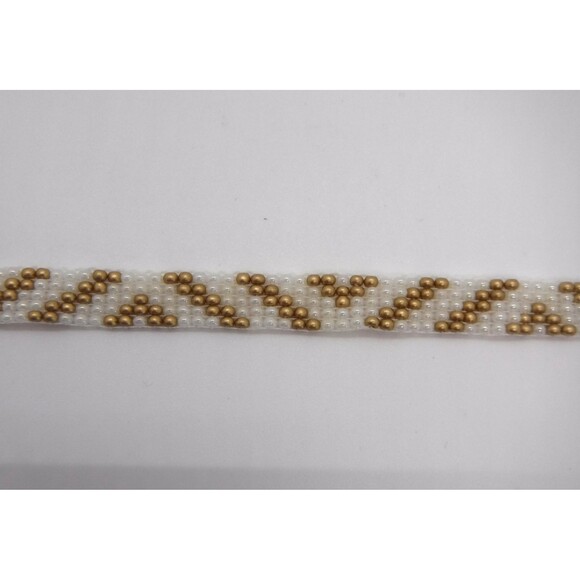 Loom Beaded Chocker Necklace Pearl & Gold - Picture 4 of 5